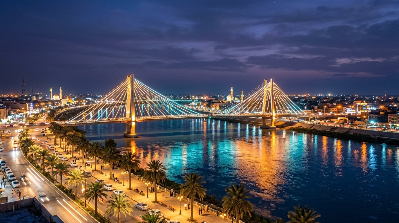 جسر العمارة المعلق ونهر دجلة في ميسان